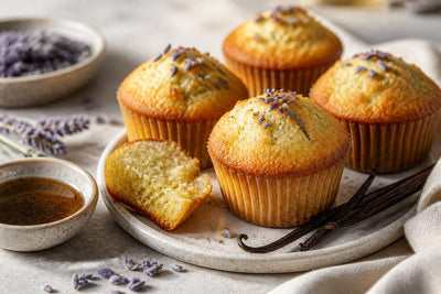 Honey lavender vanilla muffins made with Madagascar vanilla