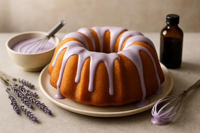 Bundt cake drizzled with lavender icing