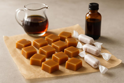 Maple Caramels cut and wrapped in wax paper