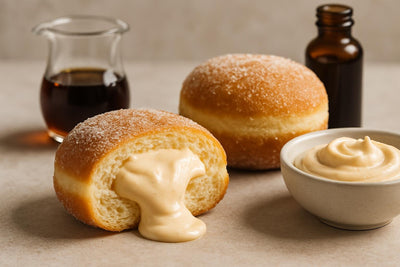 Filled doughnut cut open to show maple cream cheese filling