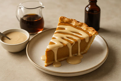 Slice of pie with maple cream drizzle