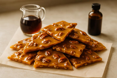 Shards of maple pecan brittle on parchment