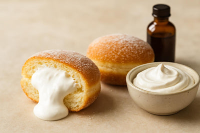 Filled doughnut cut open to show marshmallow cream filling