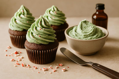 Cupcakes piped with mint chocolate buttercream frosting
