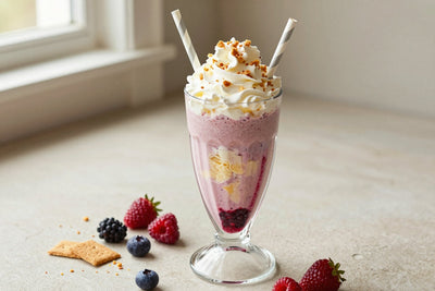 Mixed Berry Cobbler Milkshake in a glass