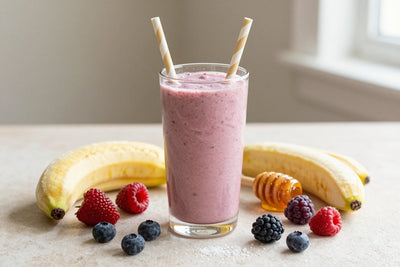 Mixed Berry Honey Smoothie in a glass
