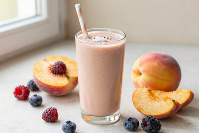 Mixed Berry Peach Smoothie in a glass