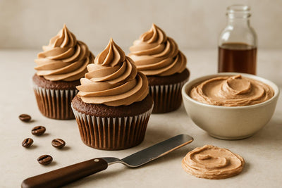 Cupcakes piped with mocha buttercream frosting