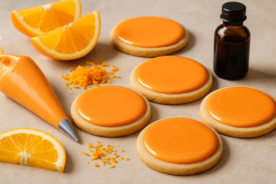 Sugar cookies decorated with orange cookie icing
