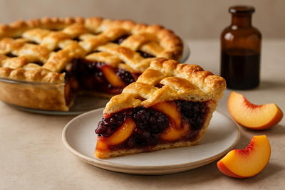 Slice of peach blackberry pie