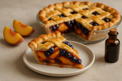 Slice of peach blueberry pie