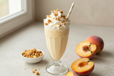 Peach Crumble Milkshake in a glass