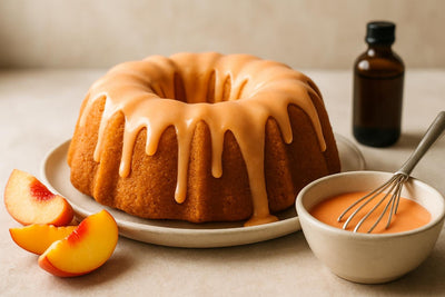 Bundt cake drizzled with peach icing