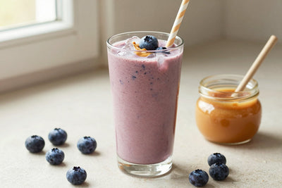 Peanut Butter Blueberry Smoothie in a glass