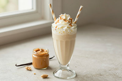 Peanut Butter Cup Style Milkshake in a glass