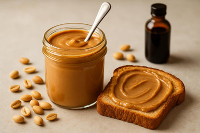 Jar of peanut butter honey spread with toast