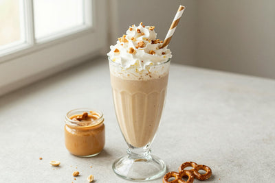 Peanut Butter Pretzel Milkshake in a glass