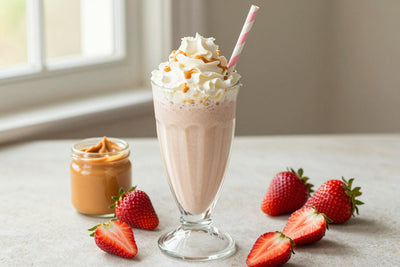 Peanut Butter Strawberry Milkshake in a glass