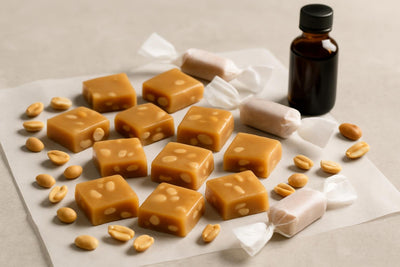 Peanut Caramels cut and wrapped in wax paper