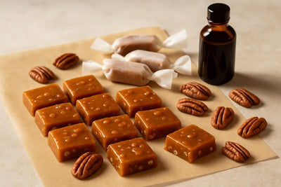 Pecan Caramels cut and wrapped in wax paper