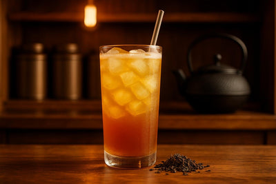 Pineapple Iced Tea in a glass on an oak bar