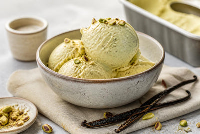 Pistachio vanilla ice cream made with Madagascar vanilla
