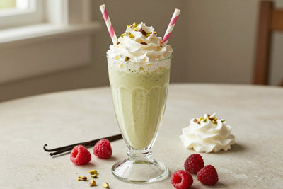 Pistachio Raspberry Milkshake in a glass