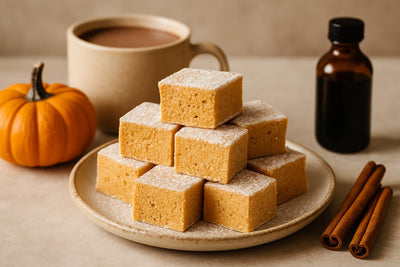 Squares of homemade pumpkin spice marshmallows