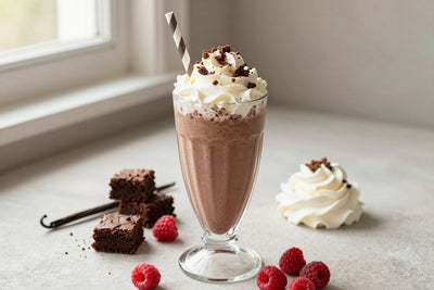 Raspberry Brownie Milkshake in a glass