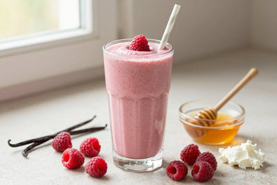 Raspberry Cheesecake Smoothie in a glass