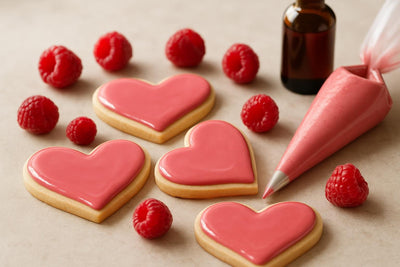 Sugar cookies decorated with raspberry cookie icing