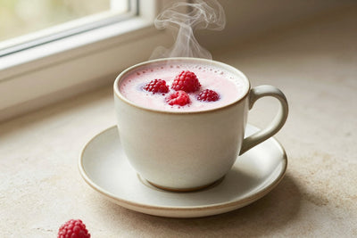 Raspberry Milk in a ceramic mug