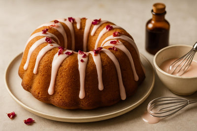 Bundt cake drizzled with rosewater icing