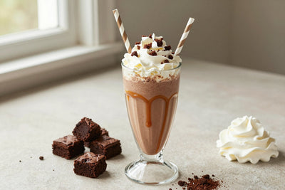 Salted Caramel Brownie Milkshake in a glass