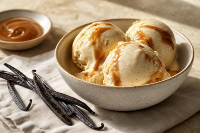 Salted caramel vanilla ice cream made with Madagascar vanilla