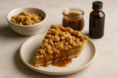 Slice of pie with salted caramel streusel