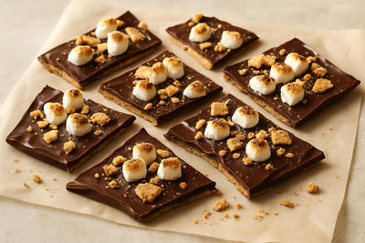 Shards of s'mores bark on parchment