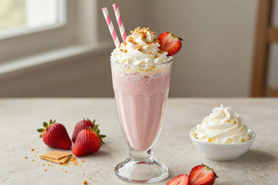 Strawberry Cream Pie Milkshake in a glass