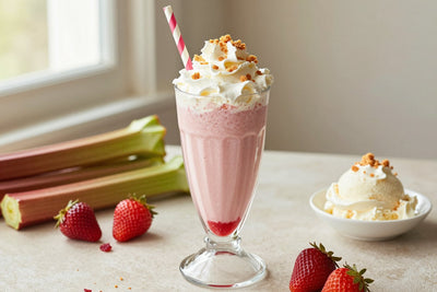 Strawberry Rhubarb Pie Milkshake in a glass