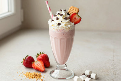 Strawberry S'mores Milkshake in a glass