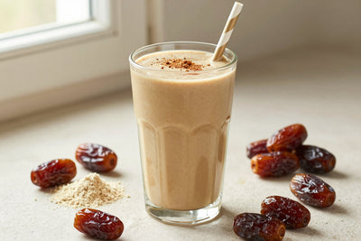 Tahini Date Protein Smoothie in a glass