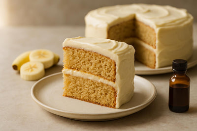 Slice of vanilla banana cinnamon cake