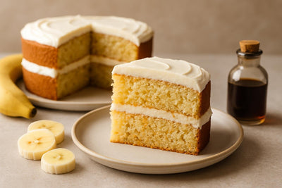Slice of vanilla banana orange cake