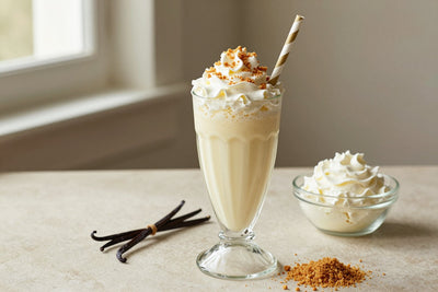 Vanilla Bean Cheesecake Milkshake in a glass