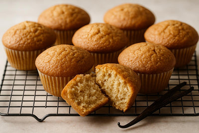Vanilla Brown Sugar Ginger Muffins on a cooling rack