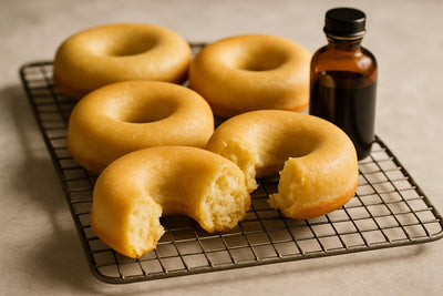Vanilla Cake Doughnuts on a cooling rack