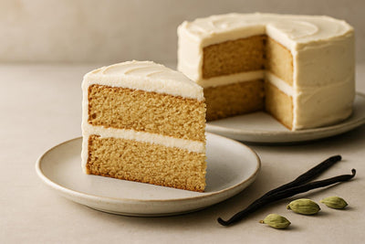 Slice of vanilla cardamom brown sugar cake
