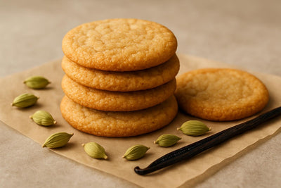 Stack of vanilla cardamom brown sugar cookies