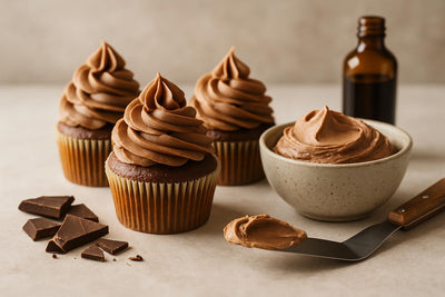 Cupcakes piped with vanilla chocolate buttercream