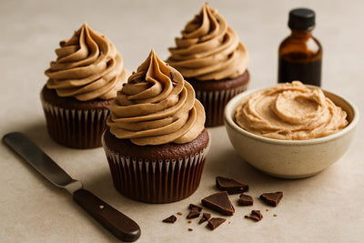 Cupcakes piped with vanilla chocolate espresso buttercream